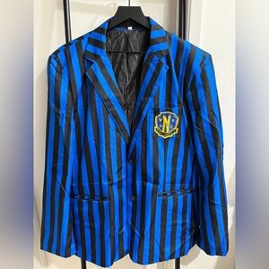 Wednesday Nevermore Academy Striped Blue and Black Uniform Jacket